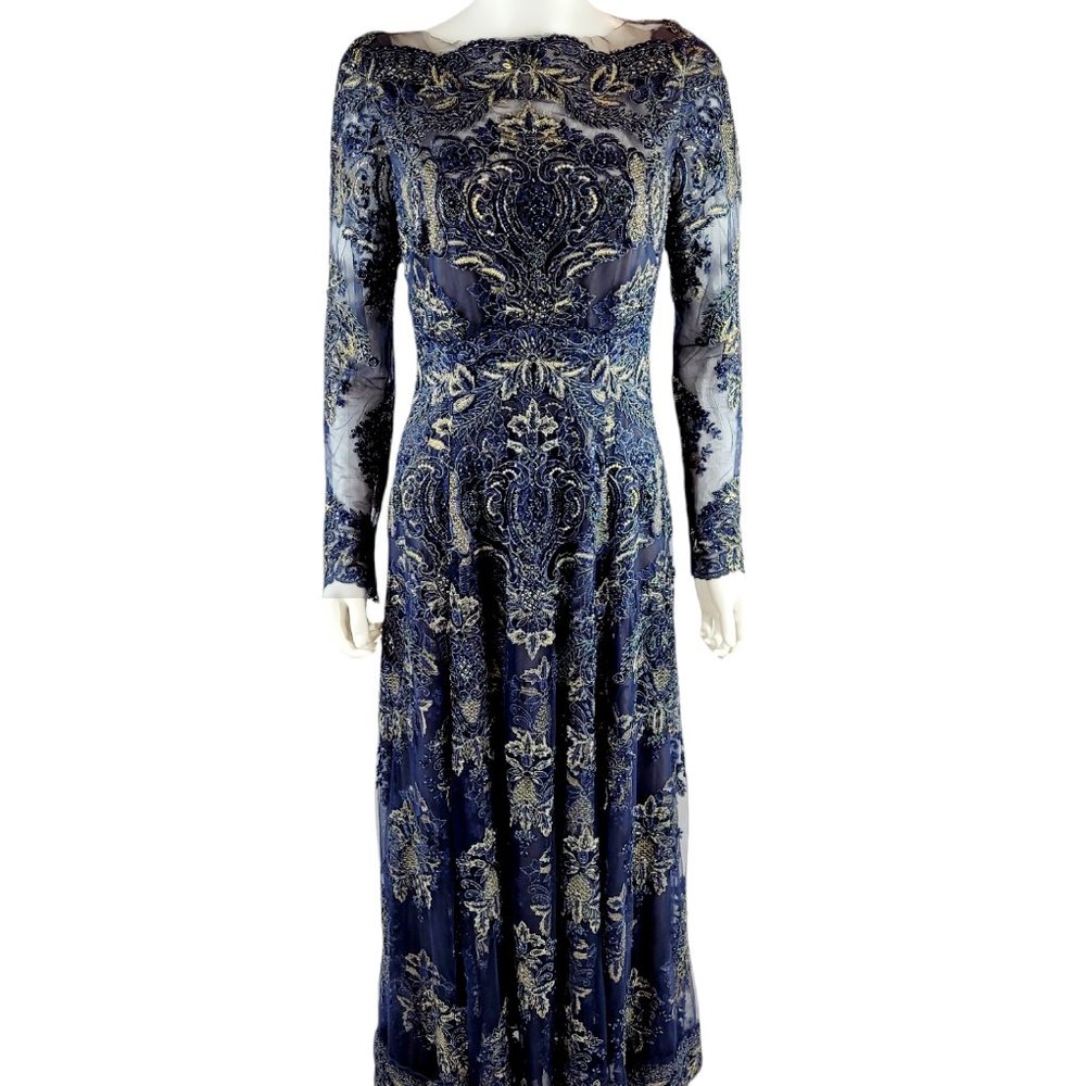Marchesa Blue Embroidered Tulle Gown